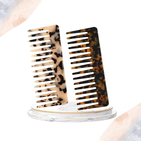 2 Pack Cellulose Acetate Wide Tooth Combs (5.9"), Tortoise & Ivory Hair Detangler for Wet/Dry, Thick, Curly or Straight Hair, Anti-Snag & Scalp Friendly