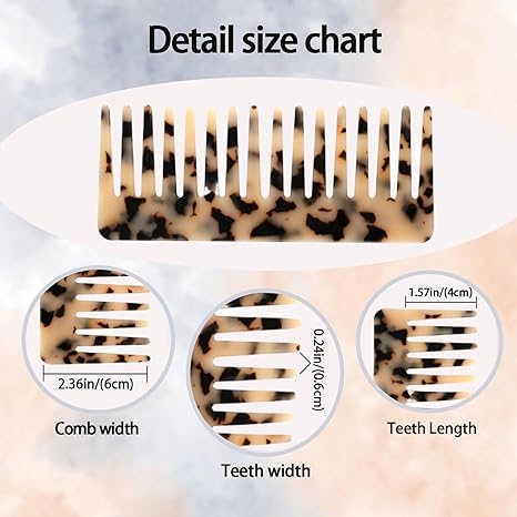 2 Pack Cellulose Acetate Wide Tooth Combs (5.9"), Tortoise & Ivory Hair Detangler for Wet/Dry, Thick, Curly or Straight Hair, Anti-Snag & Scalp Friendly