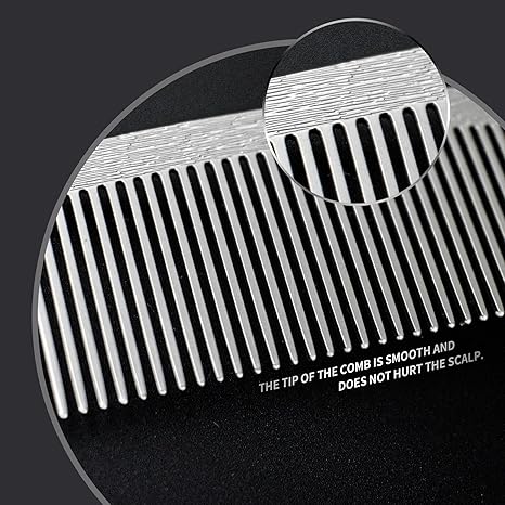 2 Pcs Metal Comb, Stainless Steel Fine Tooth Comb, Unbreakable Teeth Design, Anti Static comb, Heat Resistant, Professional Barber Comb Set, hair combs for men, Wood Grain Design