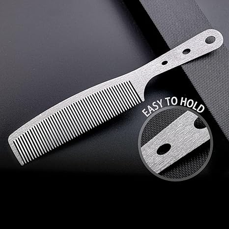 2 Pcs Metal Comb, Stainless Steel Fine Tooth Comb, Unbreakable Teeth Design, Anti Static comb, Heat Resistant, Professional Barber Comb Set, hair combs for men, Wood Grain Design