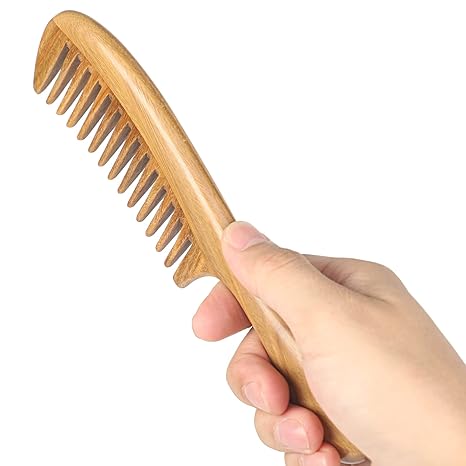 Handmade 100% Natural Green Sandalwood Hair Combs - Anti-Static Sandalwood Scent Natural Hair Detangler Wooden Comb (Wide Tooth),1 Count (Pack of 1)