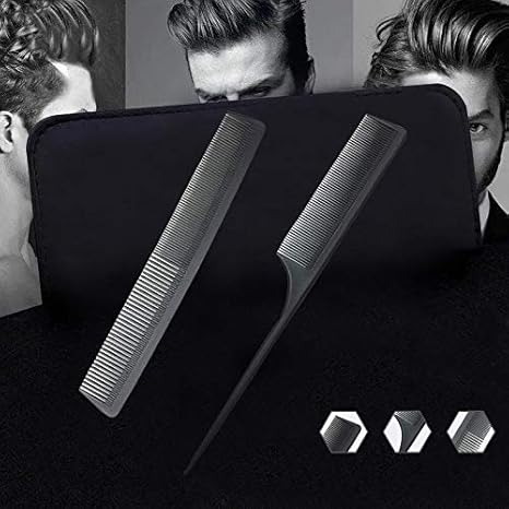 Professional Black Carbon Fiber Teasing Comb, Fine and Wide Tooth Hair Barber Comb For All Hair Types