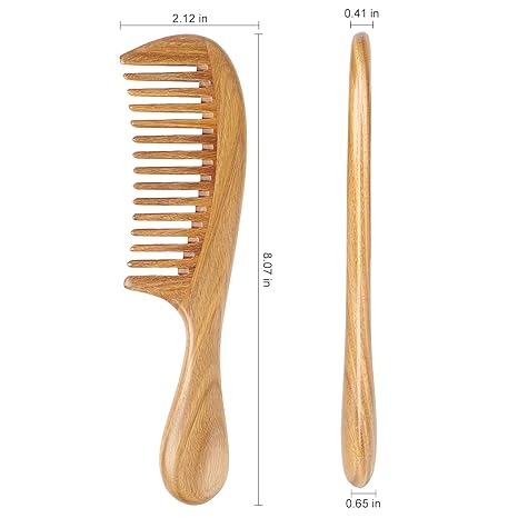 Handmade 100% Natural Green Sandalwood Hair Combs - Anti-Static Sandalwood Scent Natural Hair Detangler Wooden Comb (Wide Tooth),1 Count (Pack of 1)