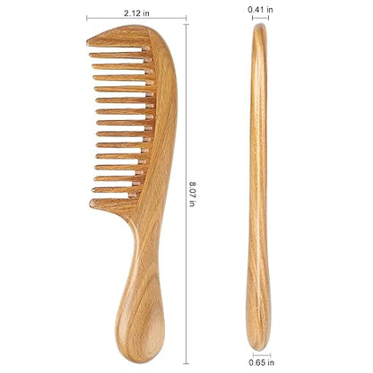 Natural Solid Wood Wide-Tooth Comb – Handcrafted Anti-Static Scalp Massage Detangling Comb