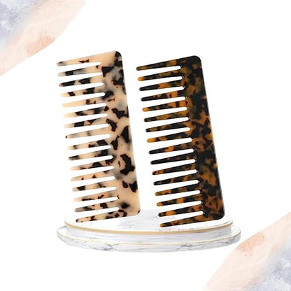 2 Pack Cellulose Acetate Wide Tooth Combs (5.9"), Tortoise & Ivory Hair Detangler for Wet/Dry, Thick, Curly or Straight Hair, Anti-Snag & Scalp Friendly