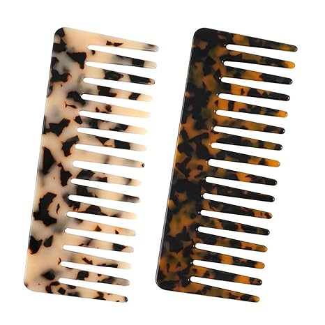 2 Pack Cellulose Acetate Wide Tooth Combs (5.9"), Tortoise & Ivory Hair Detangler for Wet/Dry, Thick, Curly or Straight Hair, Anti-Snag & Scalp Friendly