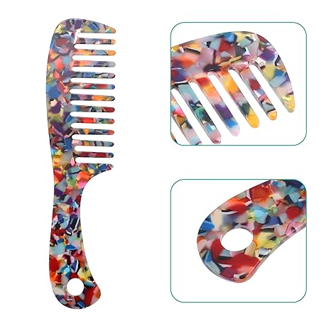 Colorful Mosaic Wide-Tooth Comb – Anti-Static Detangling Comb for Wet and Dry Hair