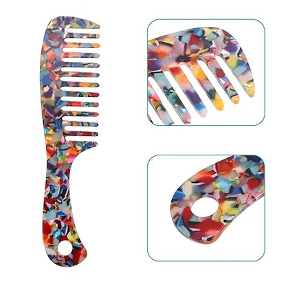 Colorful Mosaic Wide-Tooth Comb – Anti-Static Detangling Comb for Wet and Dry Hair