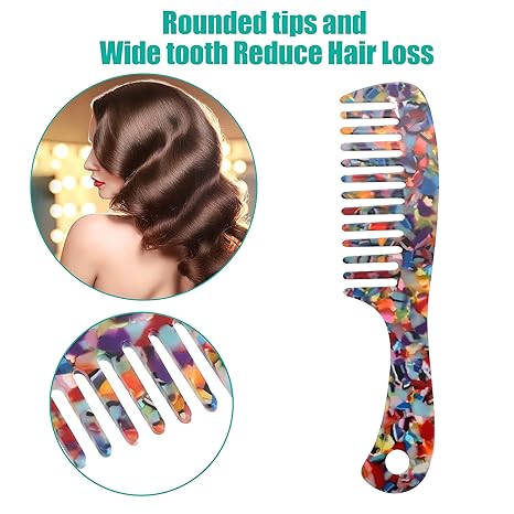 Colorful Mosaic Wide-Tooth Comb – Anti-Static Detangling Comb for Wet and Dry Hair