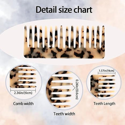 2 Pack Cellulose Acetate Wide Tooth Combs (5.9"), Tortoise & Ivory Hair Detangler for Wet/Dry, Thick, Curly or Straight Hair, Anti-Snag & Scalp Friendly