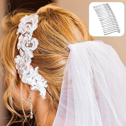 5 Pieces Hair Combs for Women Accessories Metal Bridal Hair Comb 20 Teeth Wedding Veil Comb Decorative for Women Fine Hair(White K)