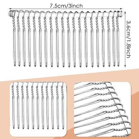 5 Pieces Hair Combs for Women Accessories Metal Bridal Hair Comb 20 Teeth Wedding Veil Comb Decorative for Women Fine Hair(White K)