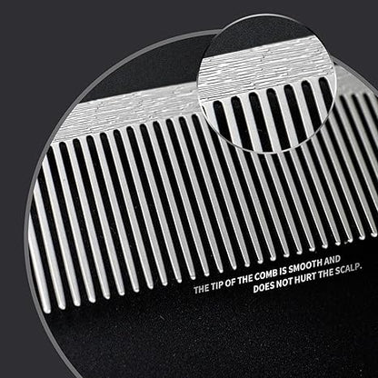 2 Pcs Metal Comb, Stainless Steel Fine Tooth Comb, Unbreakable Teeth Design, Anti Static comb, Heat Resistant, Professional Barber Comb Set, hair combs for men, Wood Grain Design