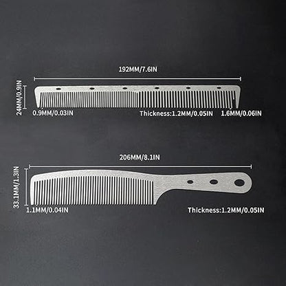 2 Pcs Metal Comb, Stainless Steel Fine Tooth Comb, Unbreakable Teeth Design, Anti Static comb, Heat Resistant, Professional Barber Comb Set, hair combs for men, Wood Grain Design